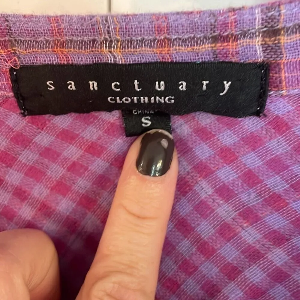 Sanctuary purple plaid cotton popover blouse size small - Image 4