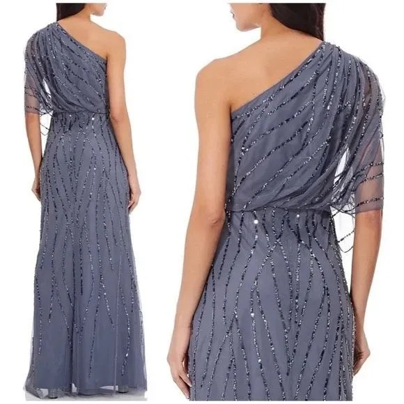 Adrianna Papell Sequined One-Shoulder Gown - Image 12