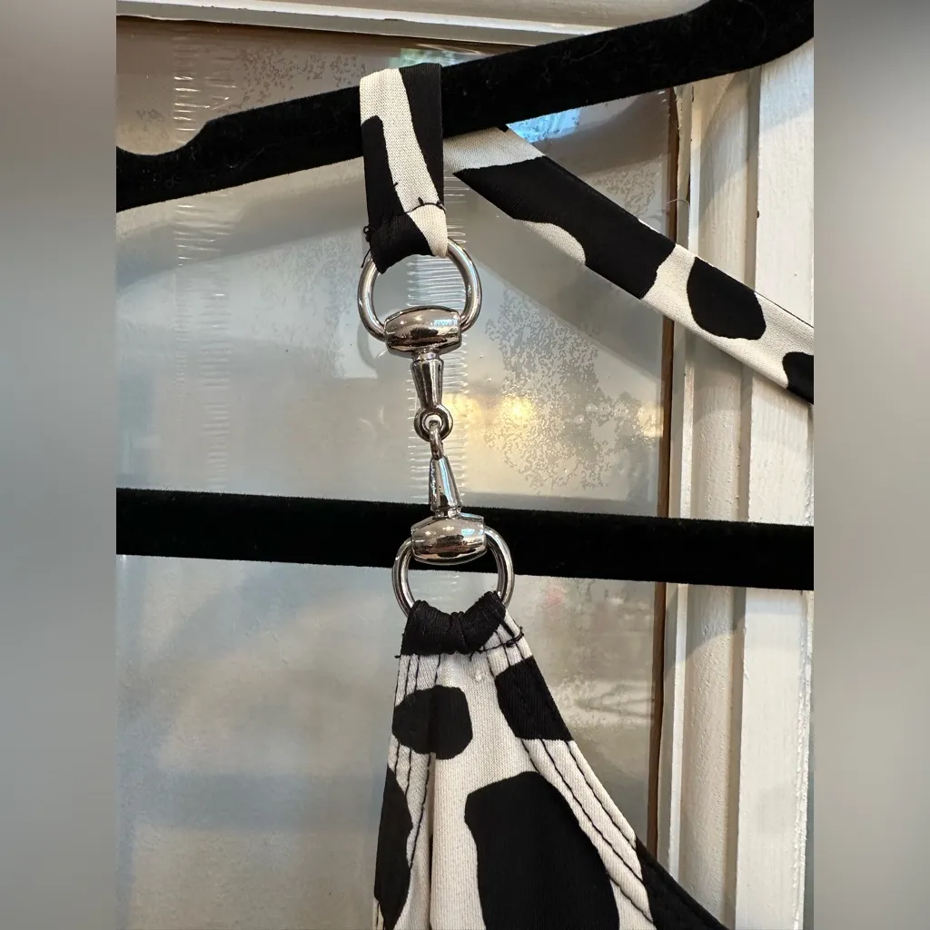 Vintage Cache Black & White Giraffe Print Dress Snaffle Horse Bit Metal Size 2 - Image 3