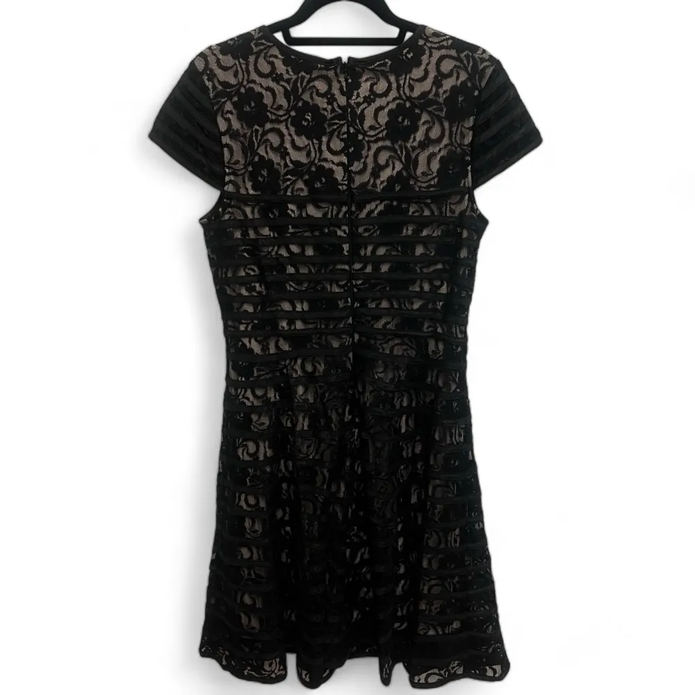 Alfani lace cap sleeve fully lined fit & flare dress size 10 black and nude - Image 2