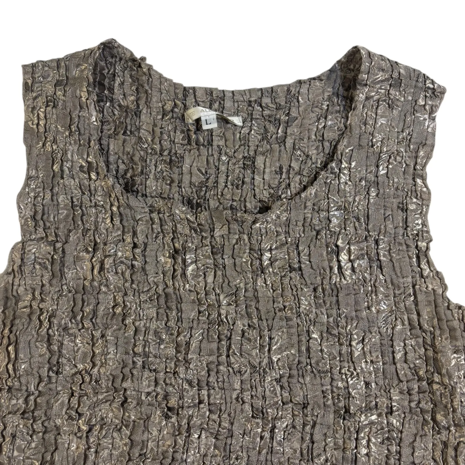Annie Alexander Sleeveless Top Metallic Crinkle Textured‎ Gray Large - Image 3