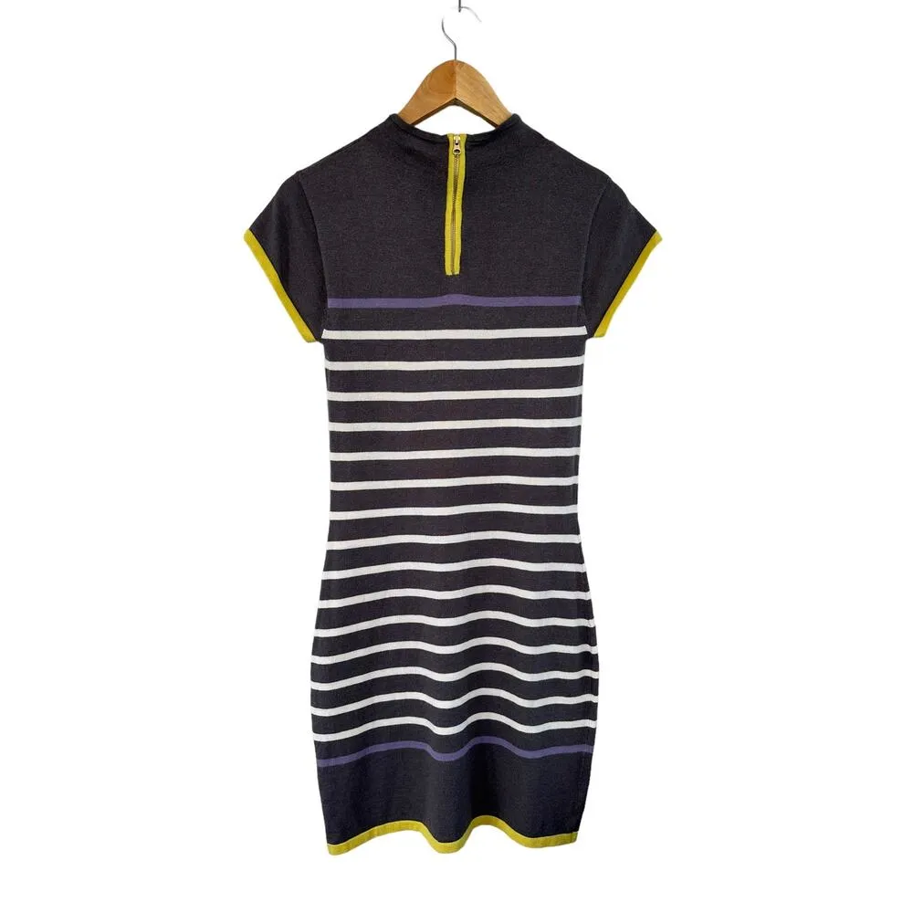 NEW Hatley Charcoal Gray Striped Short Sleeve Funnel Neck Soft Knit Dress XS - Image 5
