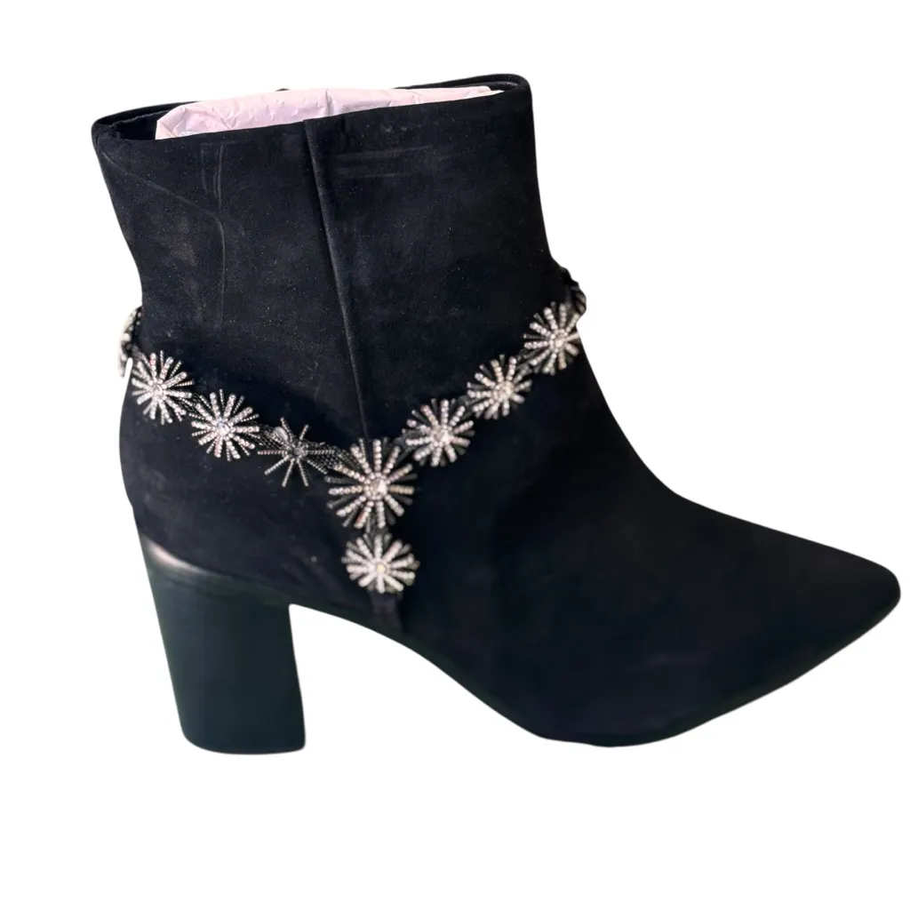 Schutz Black Suede Star Ankle Boots Block Heel Leather Sole 8.5B NWOT with FLAW - Image 4