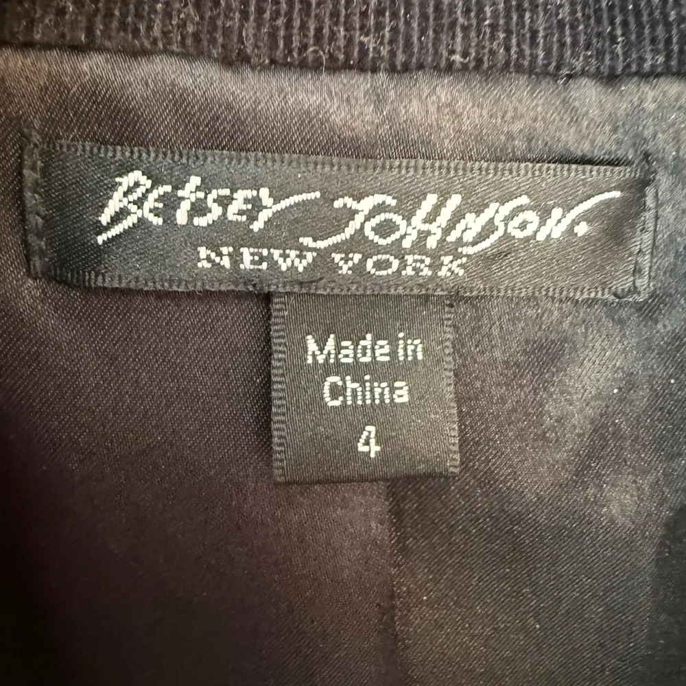 Betsey Johnson Black Corduroy Lined Belted Embroid Double Breasted Trench Coat - Image 2