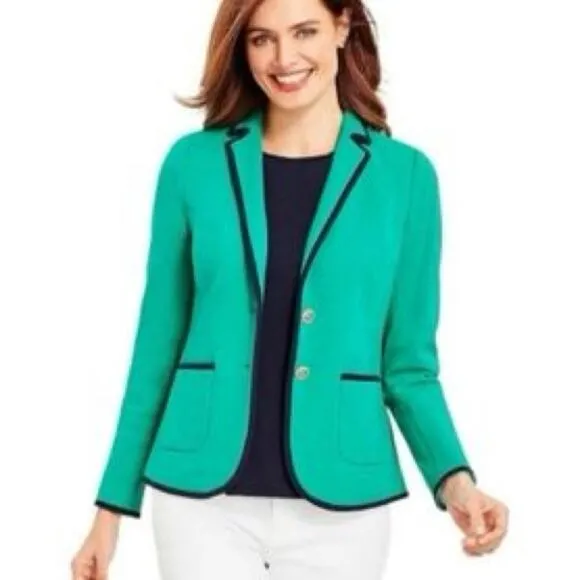 Talbots  Aberdeen Blazer Size 12 Petite Teal Navy‎ Nautical School Boy - Image 2