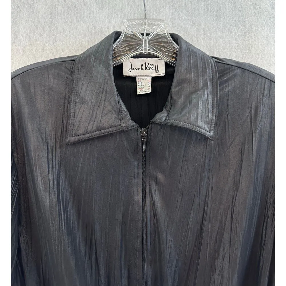 Joseph Ribkoff  Size 12 Black Blouse Jacket Waist Tie Zip Up Shimmer Vintage - Image 4