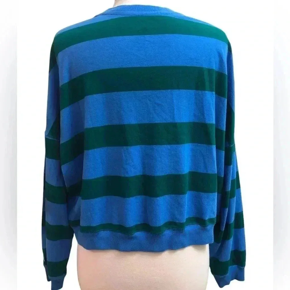 Champion- Blue and Green Striped Long Sleeve Boxy Shirt - Image 5