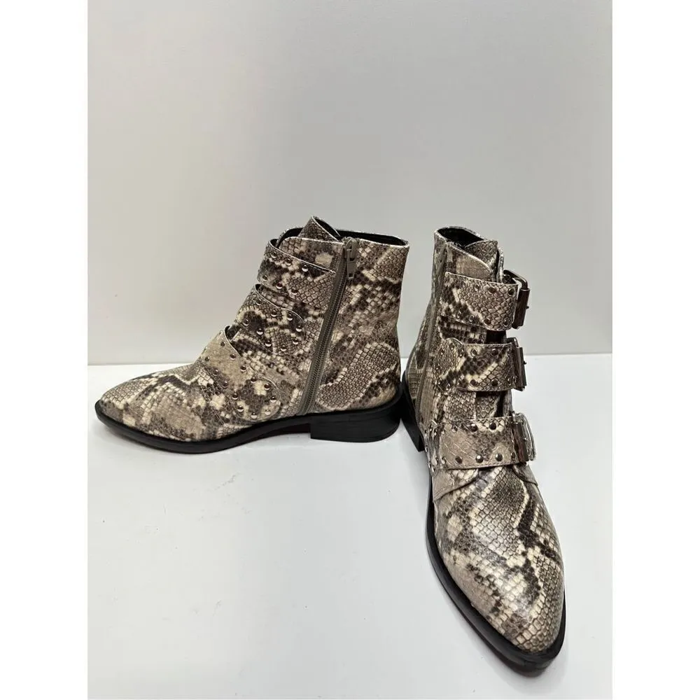 STEVEN NEW YORK Beige Snake Buckle Accent Studded Hazan Almond Toe Block Heel Black Size 6.5 - Image 7