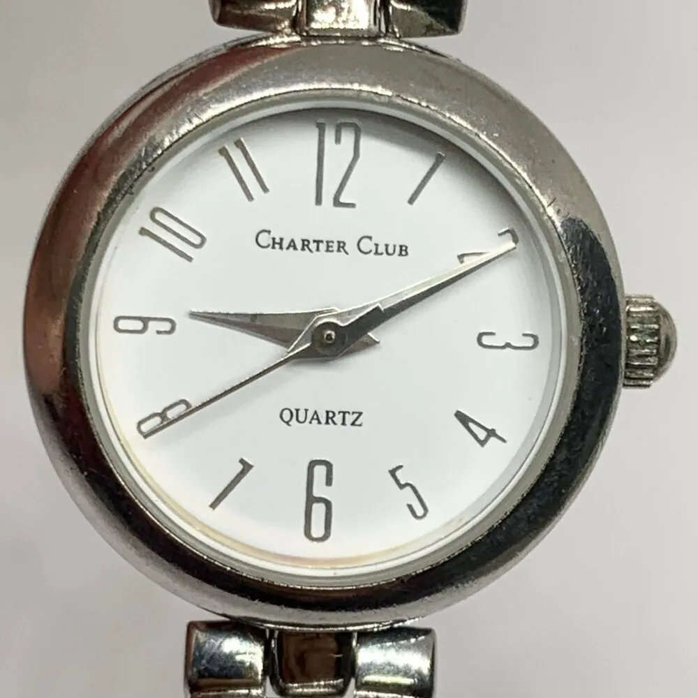 Charter club silver tone ladies quartz analog wrist watch 22mm  size 7” running - Image 2