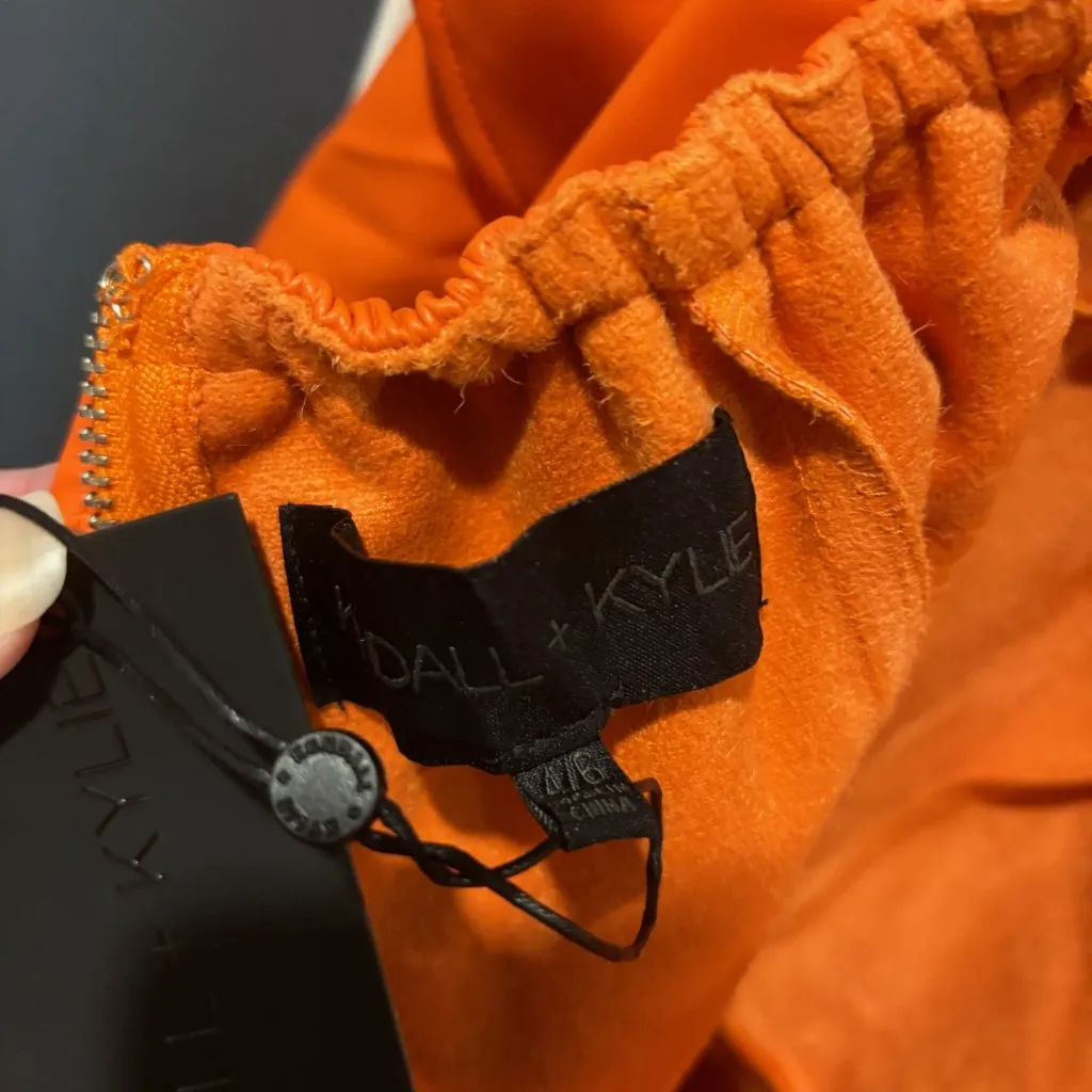 Kendall + Kylie Orange Dress 4/6 Leather 3/4 Sleeve Off Shoulder Ruffle Bodycon - Image 5