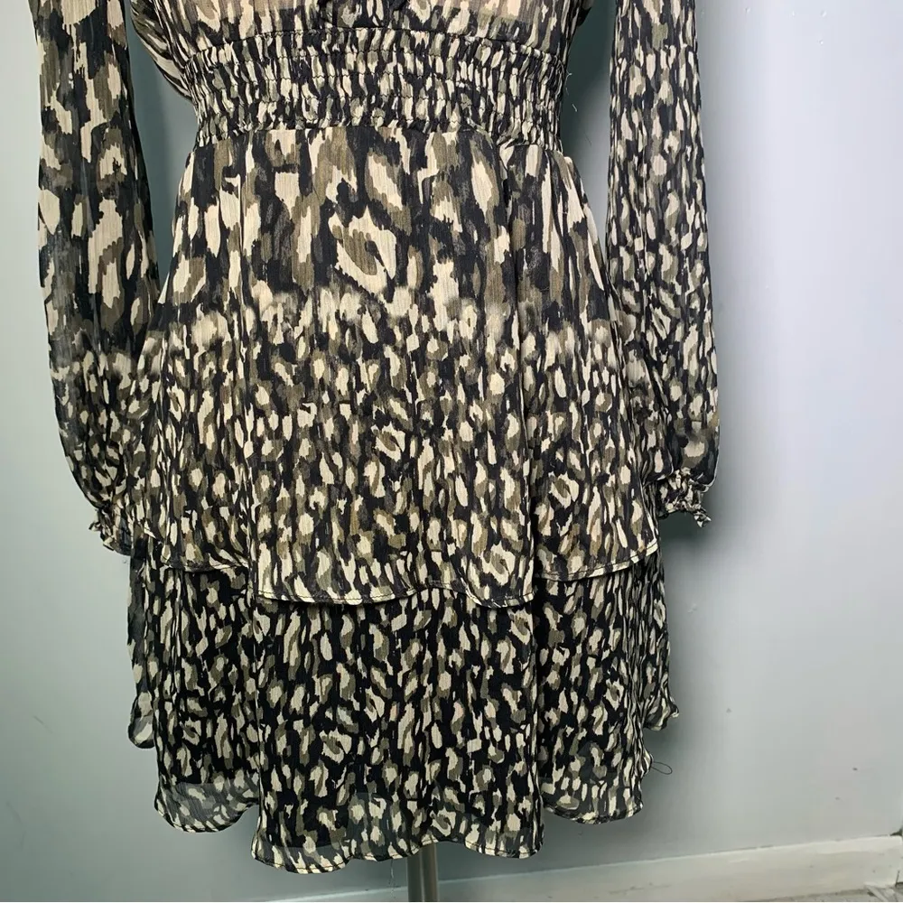 ZARA NWT Animal Print Long Sleeve Dress with ruffle skirt detail size S 8325/311 - Image 10