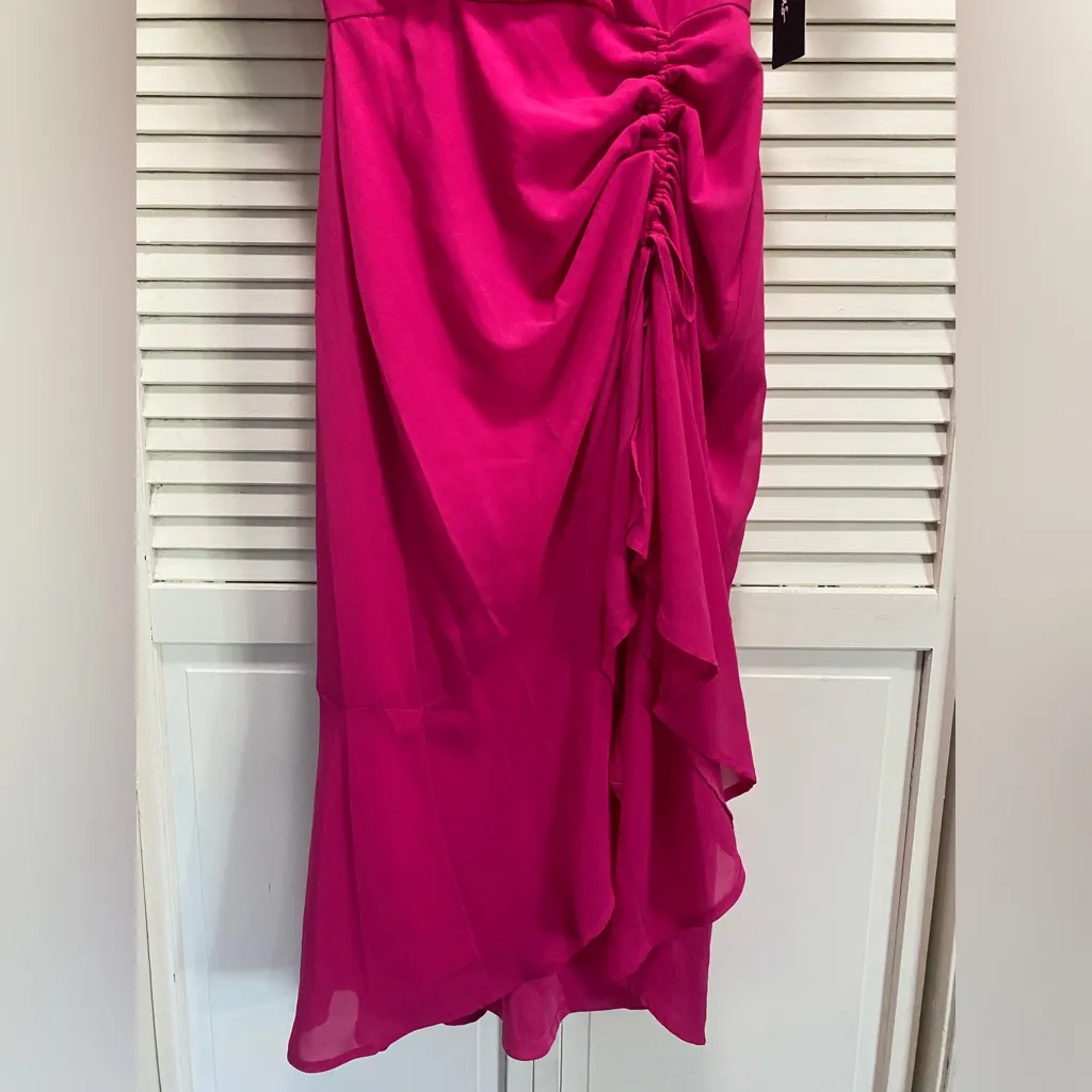 NWT Lulus Chiffon Hot Pink Dress‎ High low Ruffle Maxi Size XS Lined - Image 2