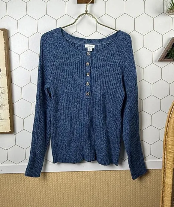Sundance Cotton and Silk Blend Blue Birdie Henley Sweater - Size - Small - Image 1