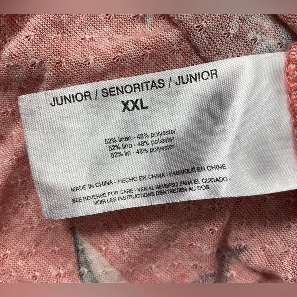 Ella Moss XXL (junior) Coral Floral V-Neck Ruffle Sleeve Linen Blend Top - Image 4