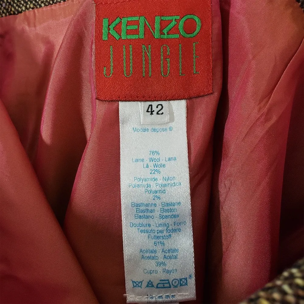 Vintage KENZO JUNGLE Size 8 Brown, Pink Tweed Wool Blend Embroidered Skirt Brown - Image 6