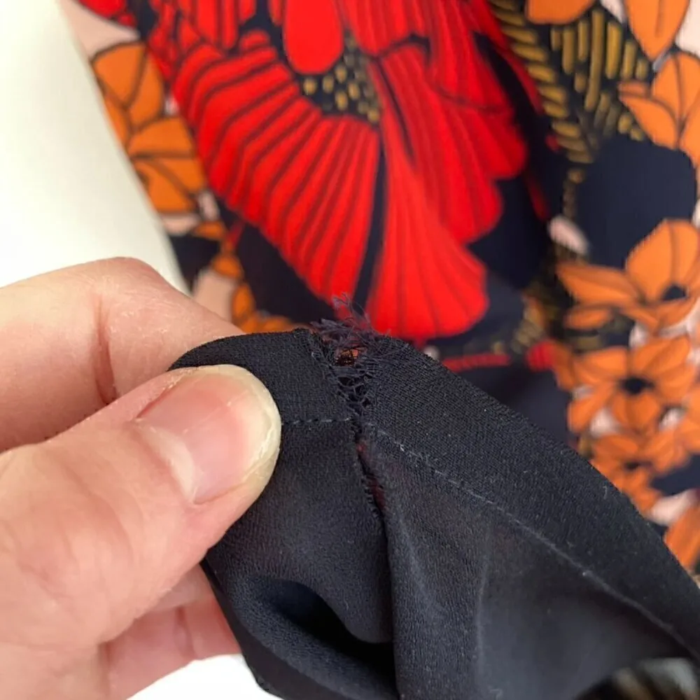 ANN TAYLOR LOFT Autumn Blossom Flutter Dress Red Navy Blue Floral Midi NO BELT - Image 13