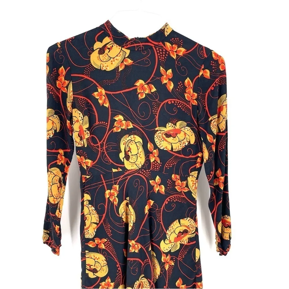 ZARA 70s High Neck Zip Long Sleeve Printed Flounce Tunic Short Stretch Dress - Image 5