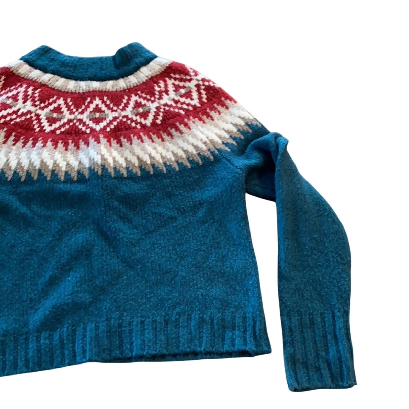 American Eagle fair isle mock neck plush sweater bohemian cozy retro soft sz S - Image 7