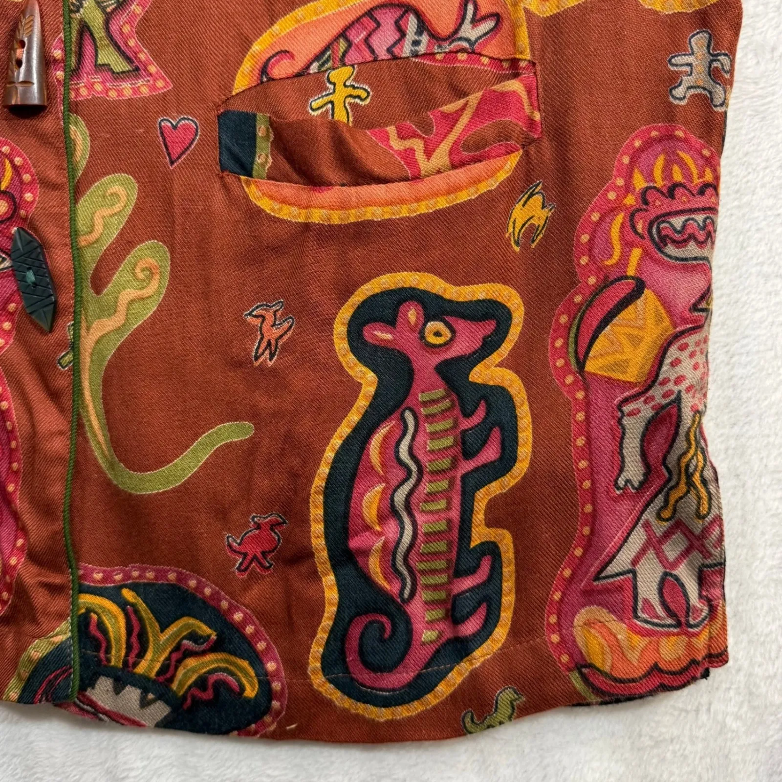 Handmade L Reversible Vest Abstract Earthy Cotton Artisan Folk Unisex Maximalist Black Size L - Image 4