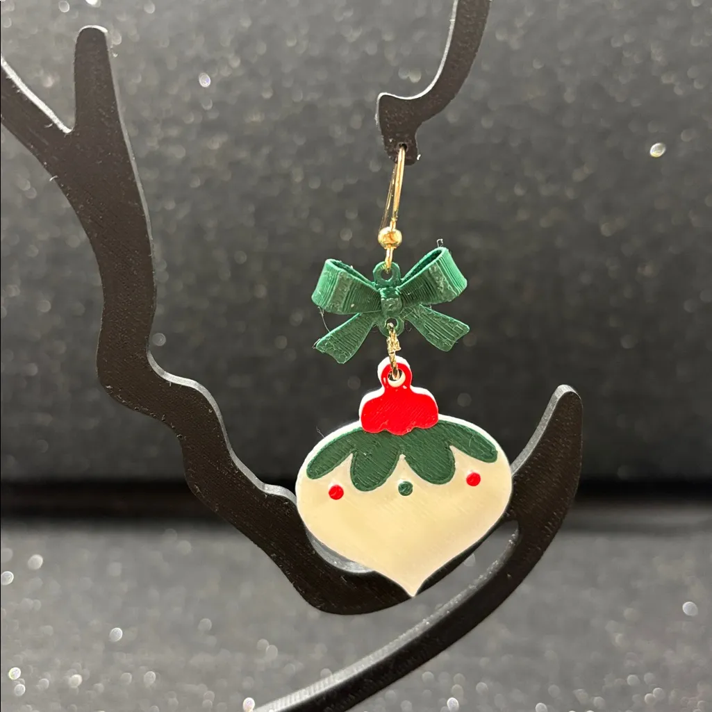 🎄 Christmas Ornament Earrings with Green Bow 🎁✨ - Image 3