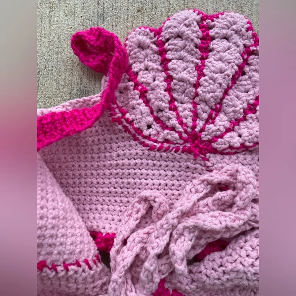 HAND CRAFTED Cropped Top Crochet Bralette Bikini Mermaid Pink Size L - Image 3