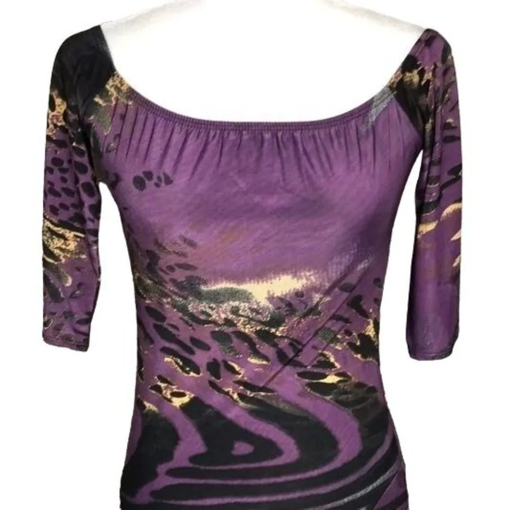Ducci Watercolor Jersey Maxi Dress Purple Black Gold Size Large NWT - Image 2