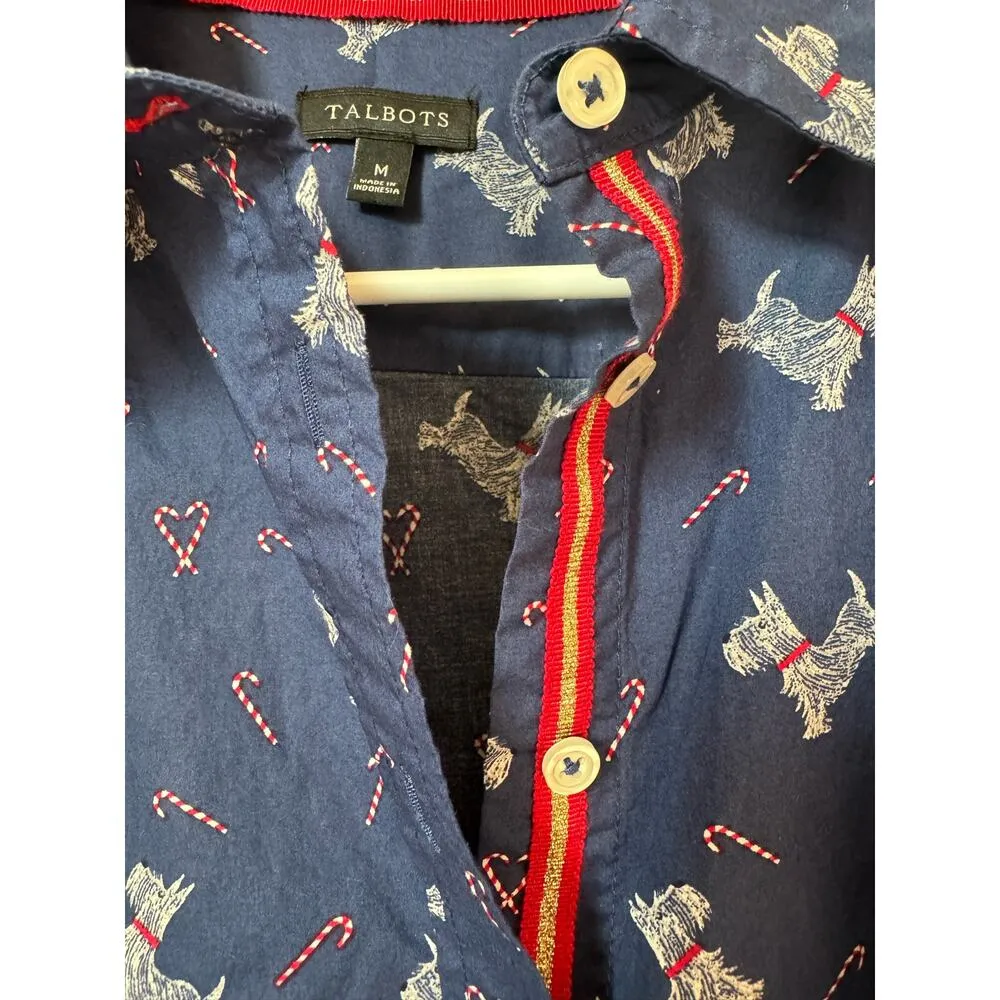 Talbots CLASSIC COTTON SHIRT - SWEET DOG, Scottie dogs & candy canes size medium - Image 11