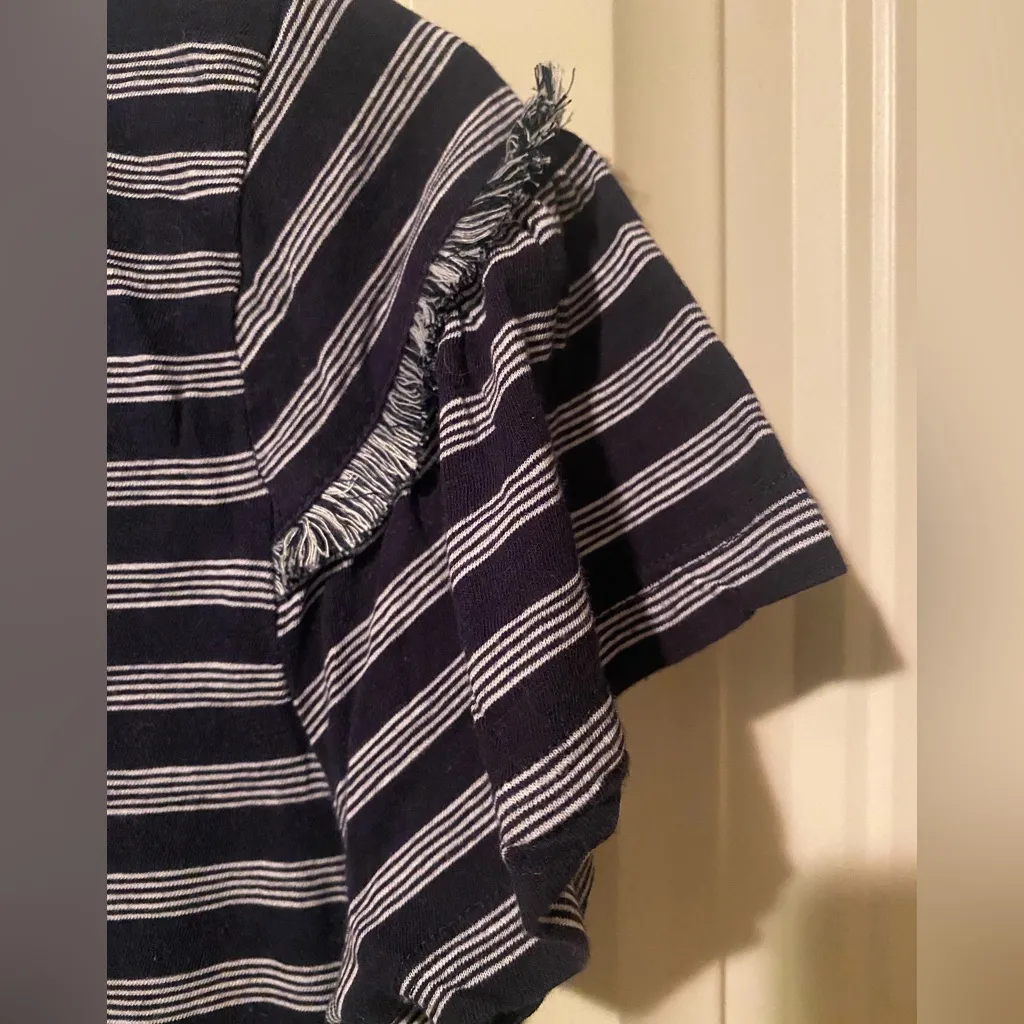 LOFT Striped Ruffles Short Sleeve Crewneck T-Shirt Top - Image 5