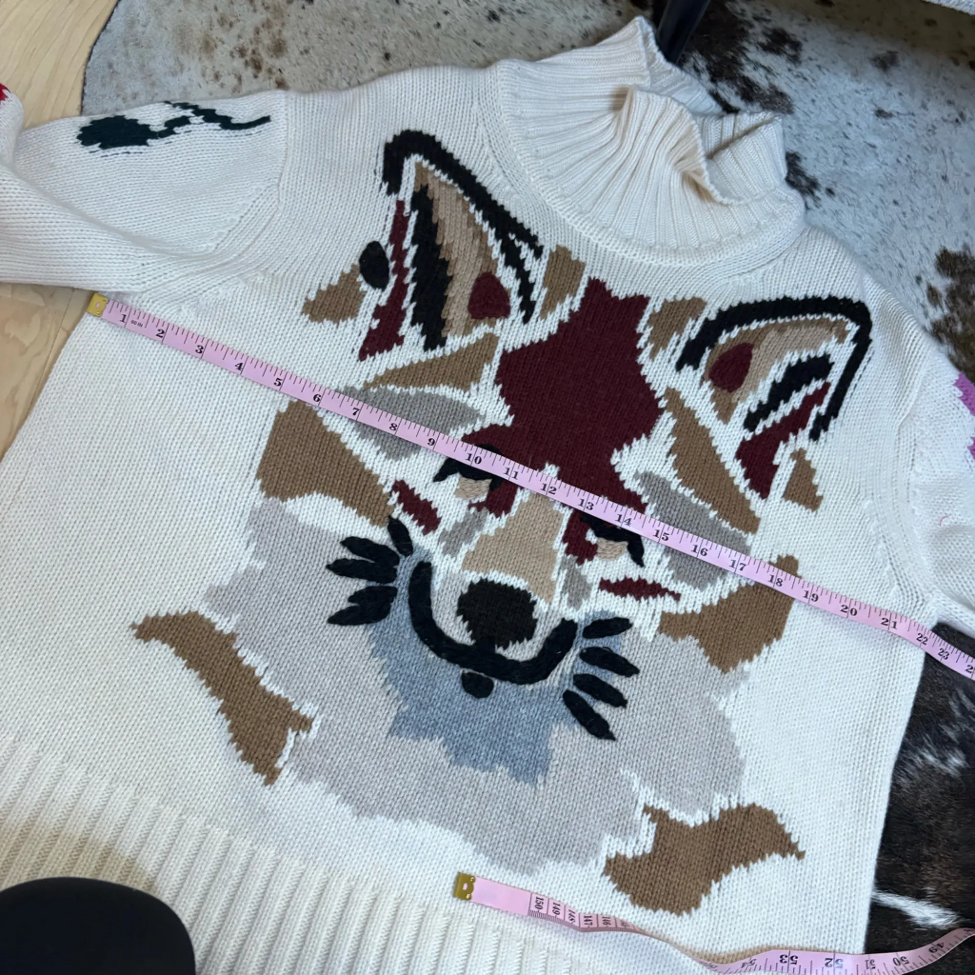 TUCKERNUCK‎ Fox Flower Knit Turtleneck Pullover Sweater Wool Cashmere Blend Sz M - Image 7