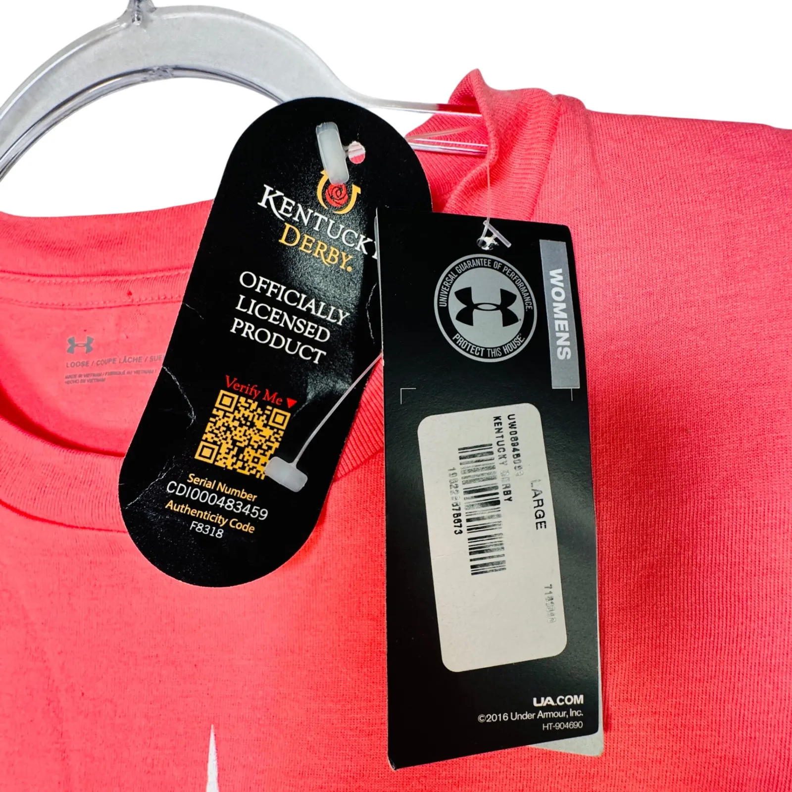 Under Armour Women's Kentucky Derby 147 Tee Coral Pink Graphic NWT Large - Image 4