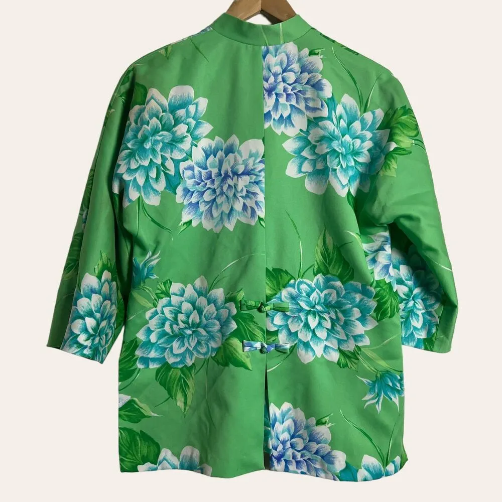 70’s Vintage Polynesian Casuals Green Floral Print Kimono Jacket Blouse Size 10 - Image 4