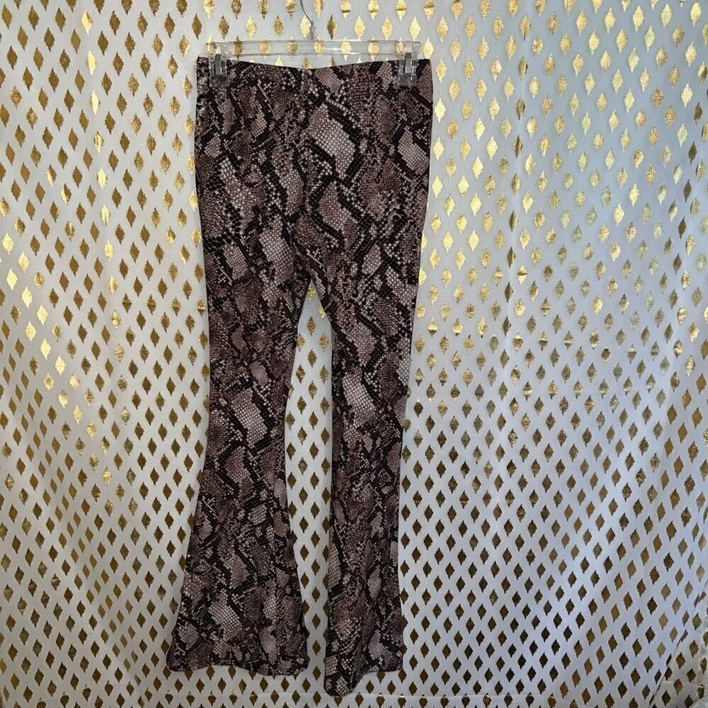 Snakeskin flared leggings nude tan cut out flared bootcut pants size S - Image 7