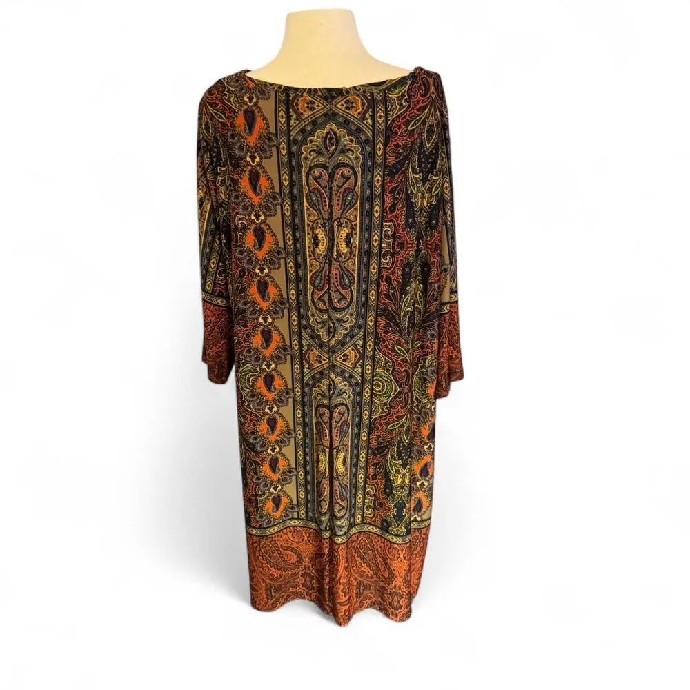 Emma & Michele Women's Paisley Gold Cutout Midi Shift Dress Size 2x - Image 2