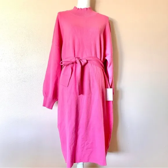 DM Fashion Pink Long Sleeve Ribbed Sweater Dress Size XL - Image 2