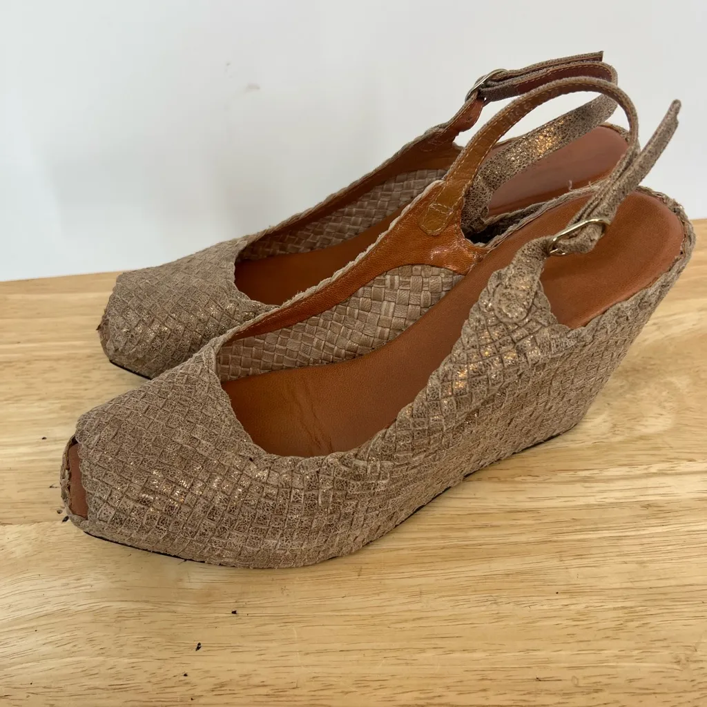 Pons Quintana Tan Leather Suede Wedges Blue Size 8 - Image 7