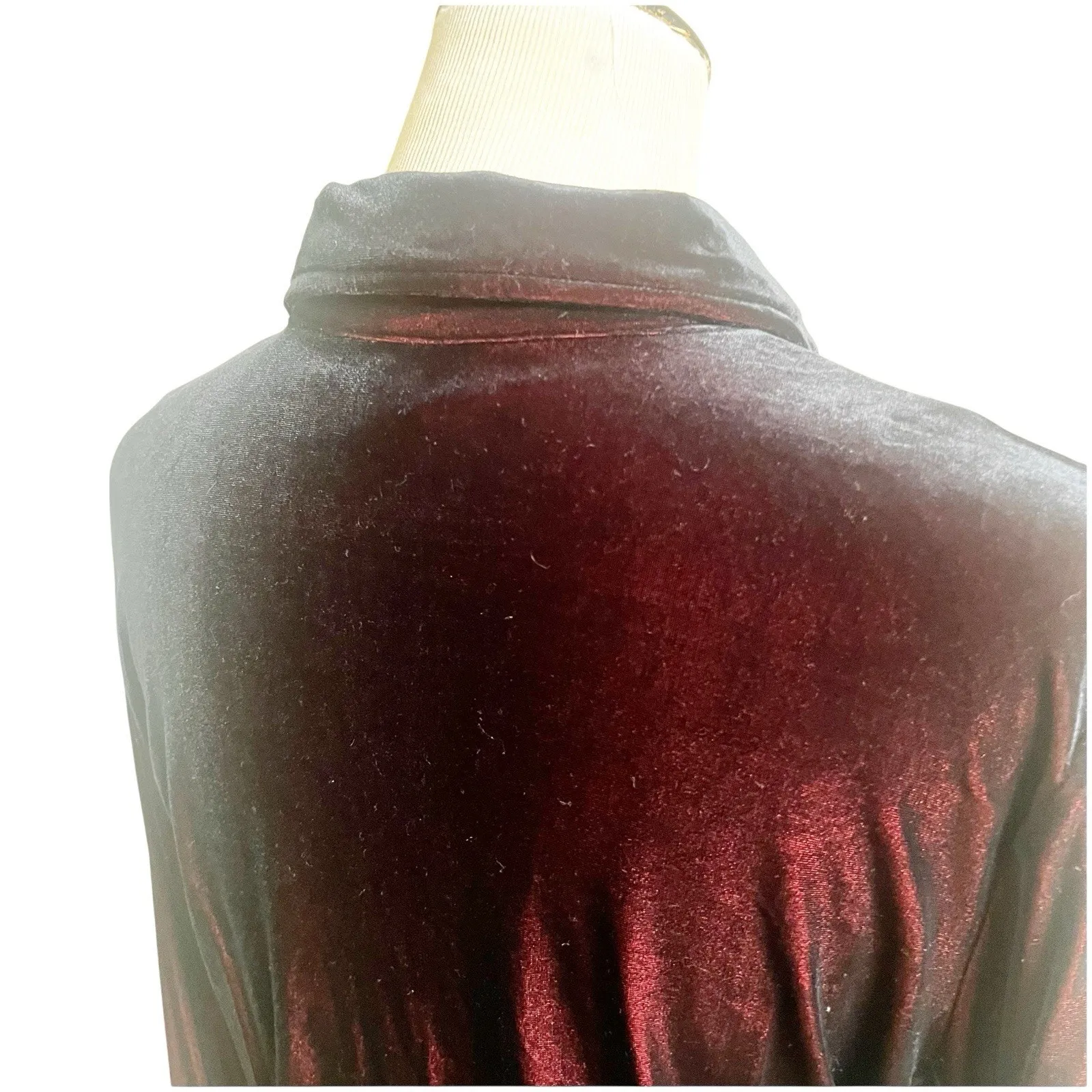 Express World Brand Y2K Velvet Button Down Two Tone Red Blue Size Large - Image 5