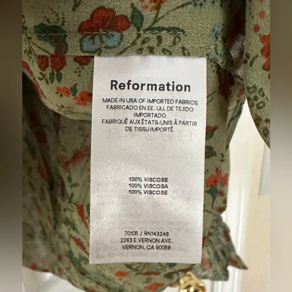 Reformation Wyn Floral Top Green 0 Ruffle Puff Sleeve Cottagecore Blouse - Image 12