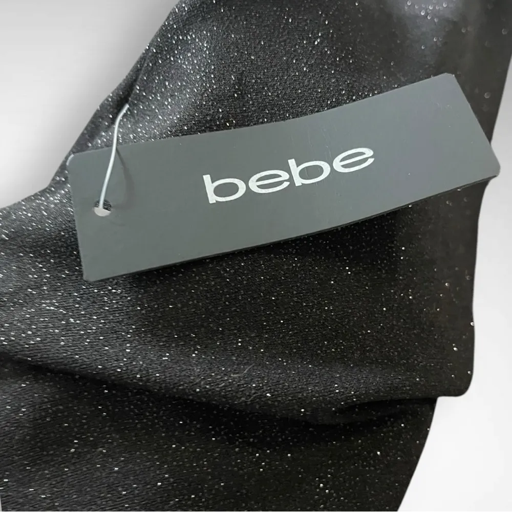 BEBE Black Illusion Rhinestone Logo Glittery Bodycon Dress XL | NWT - Image 9