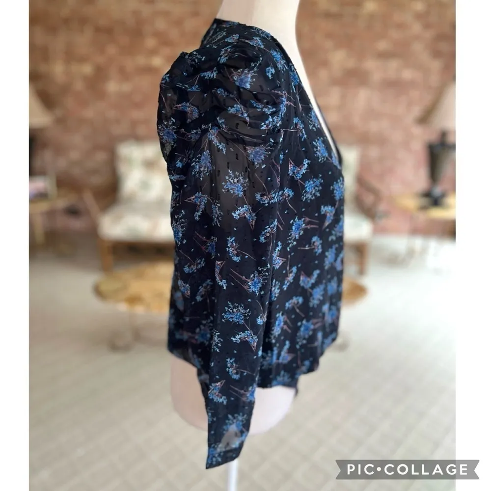 Lush Bodysuit Floral Swiss Dot Sheer Back Blue Puff Sleeve NWT M Party Cocktail - Image 12