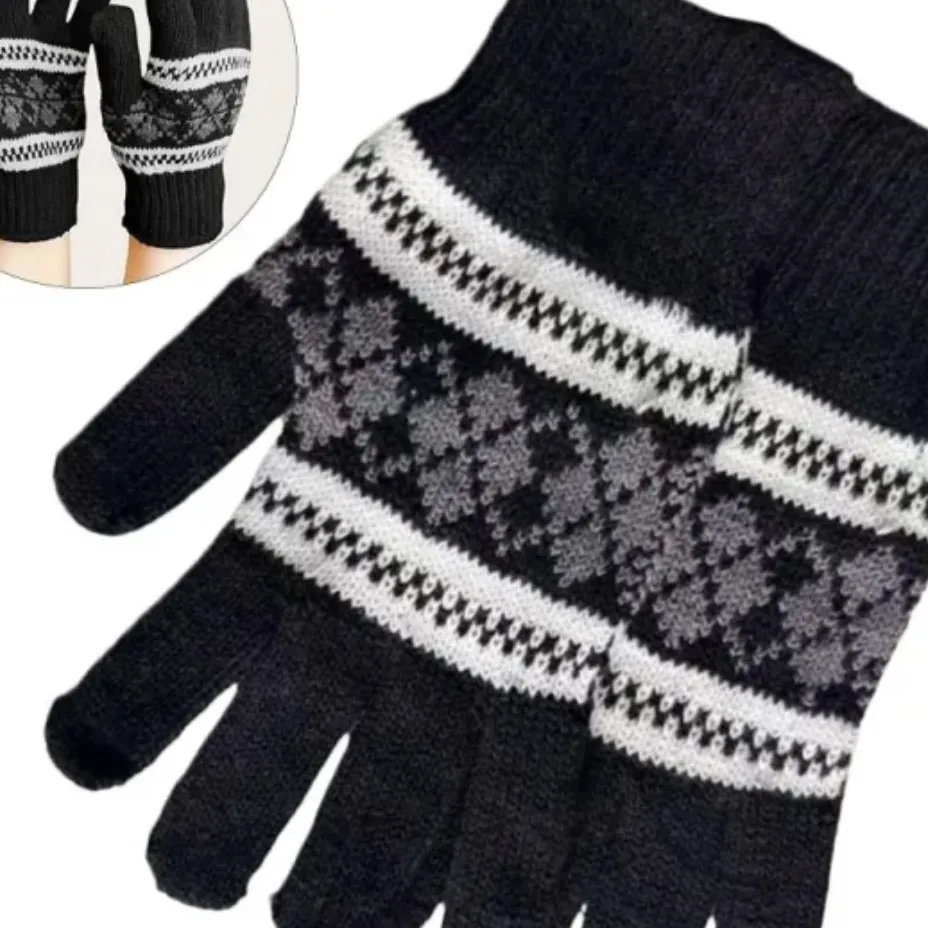 Black UNISEX Nordic Snowflake Gloves - Image 7