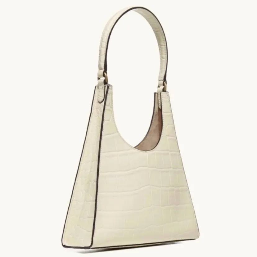 STAUD Rey Croc Embossed Calfskin Leather Shoulder Bag Cream Dust bag 325.00 NEW - Image 8