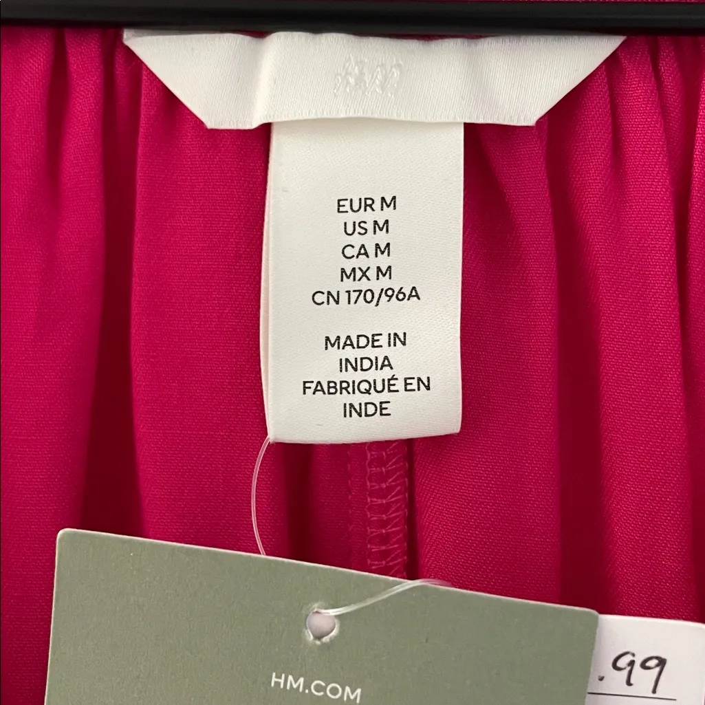 H&M Long Sleeve Split Neck Belted Maxi Dress Barbiecore Barbie Pink Size M NWT - Image 12