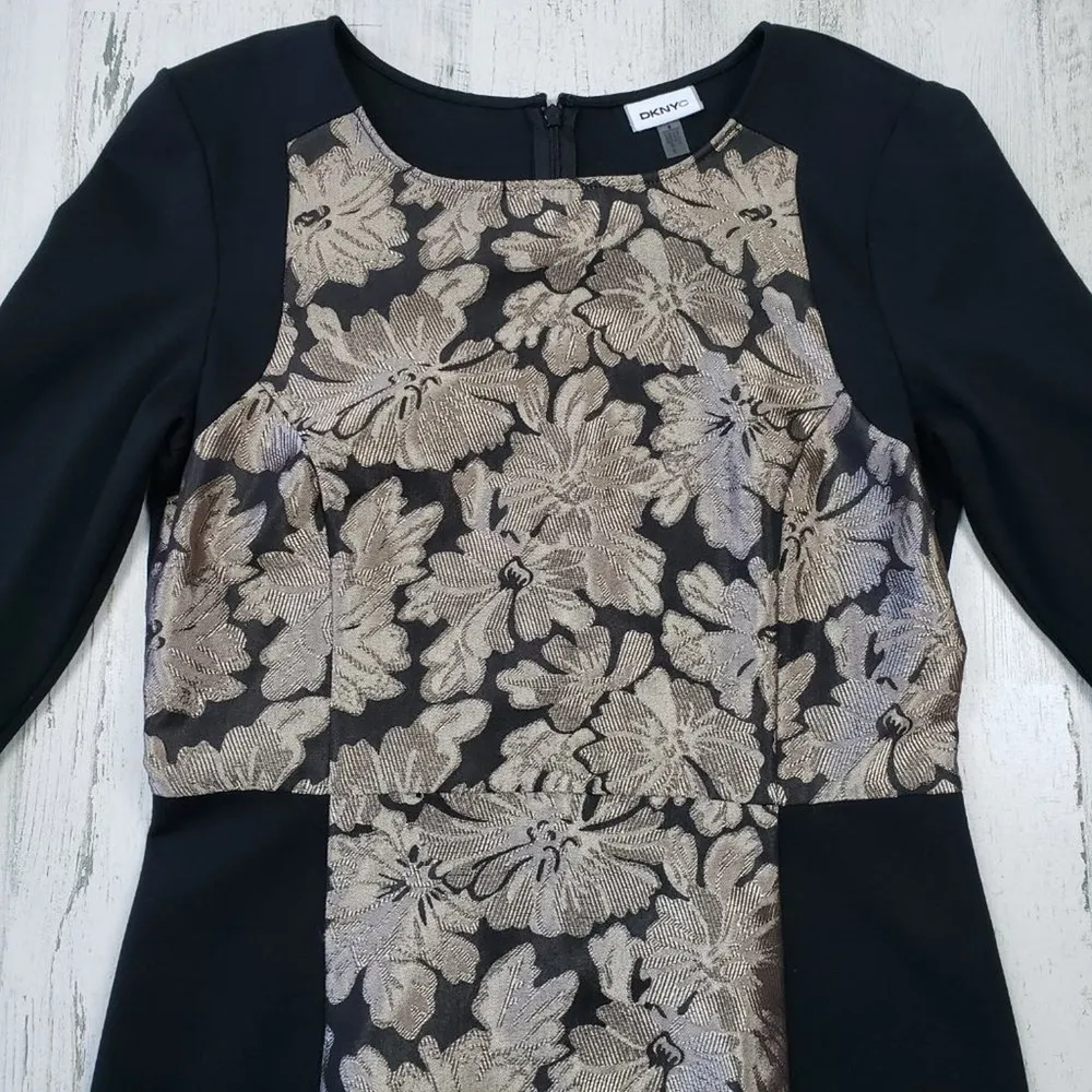 NWOT DKNYC Black Gold Metallic Floral Sheath L/S Mini Dress Women's Size 8 - Image 4