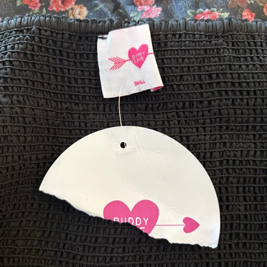 NWT Buddy Love Stassie Puff Sleeve Babydoll Sz S Dress Sleeping Garden print Black - Image 9