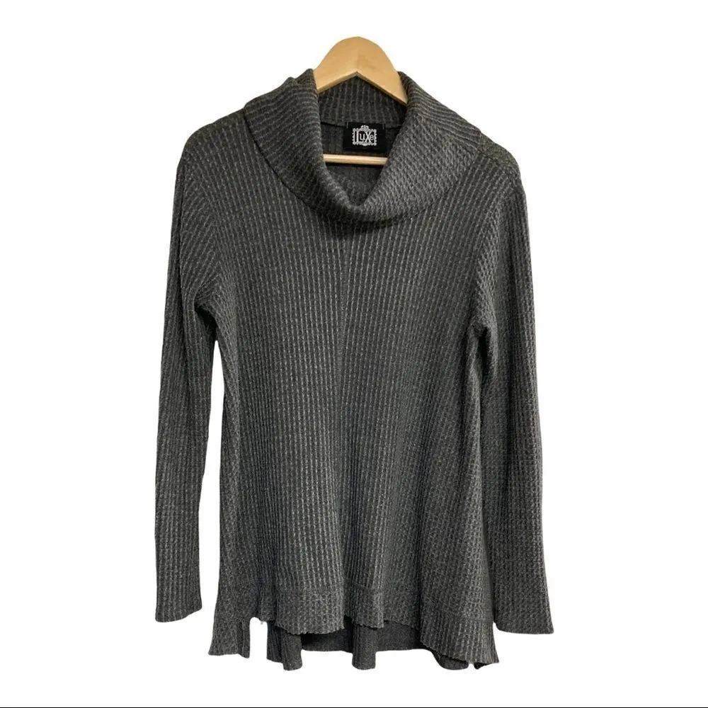 LUXE, Gray Turtleneck Raw Edged Women’s Sweater, Size Large Long Sleeves - Image 6