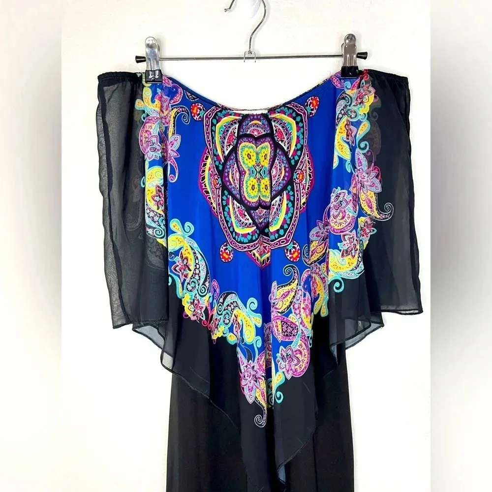 🆕 NWOT Agenda Black Dress with Blouse Shaw Off the Shoulder Overlay Paisley - Image 3