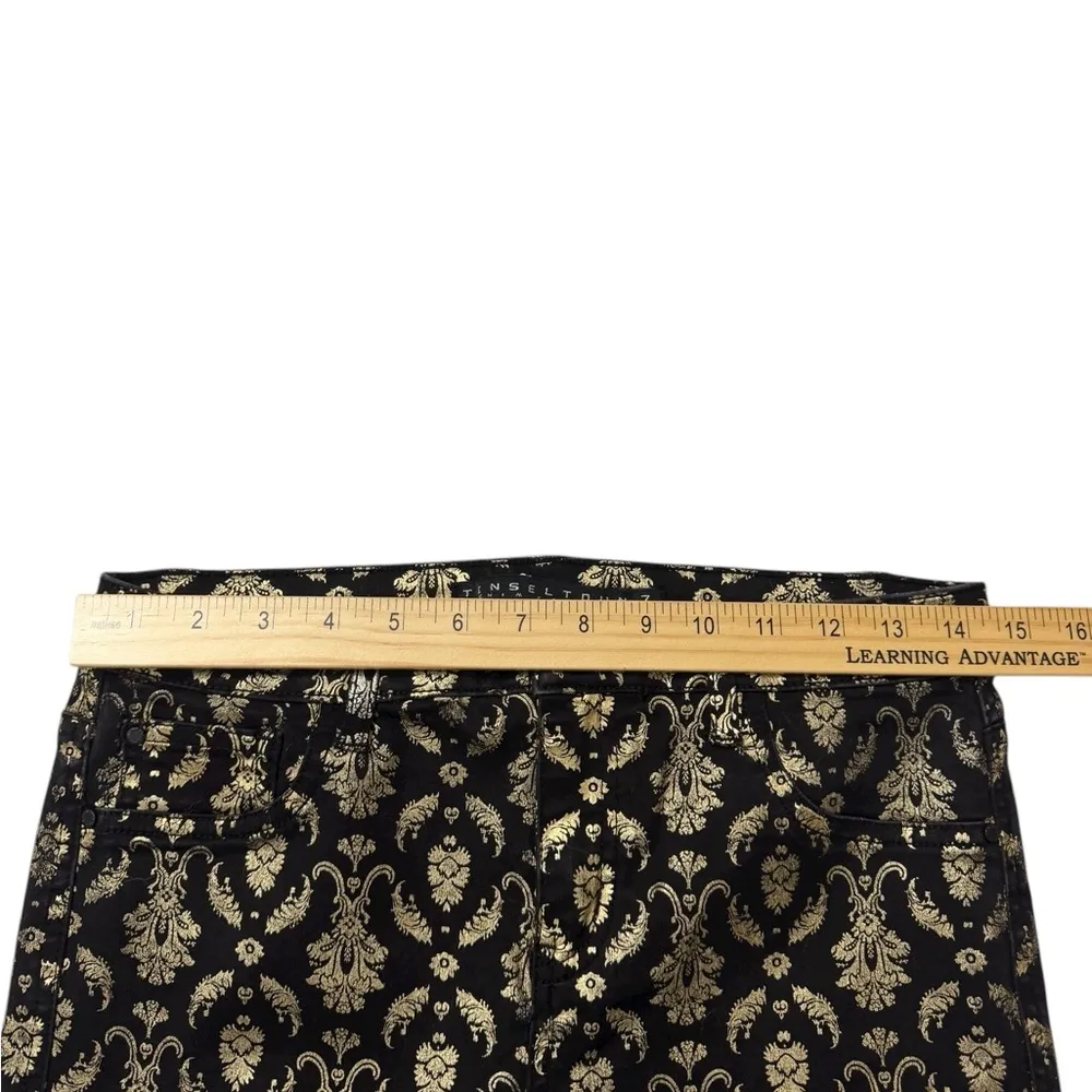 TINSELTOWN Brocade Skinny Jeans Gold Foil Size 7 - Image 11