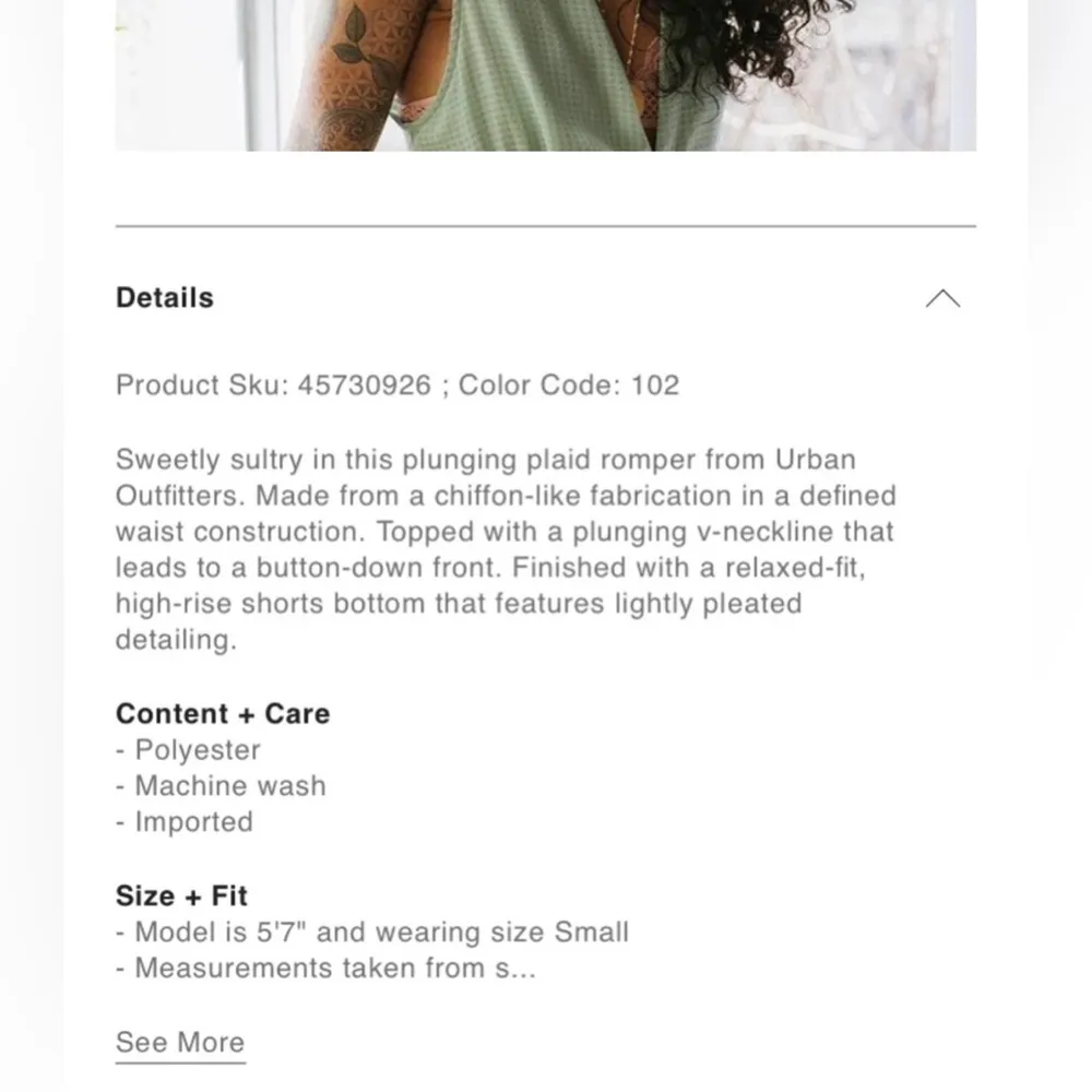 Urban Outfitters Mint Plaid Chiffon Plunging Button-Down Romper - Image 6