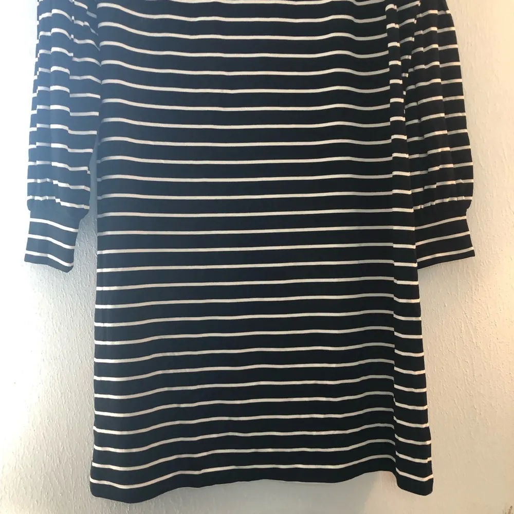Ann Taylor Dress Sheath Black & White Stripes Bateau Stand-Away Collar Sz M EUC - Image 4