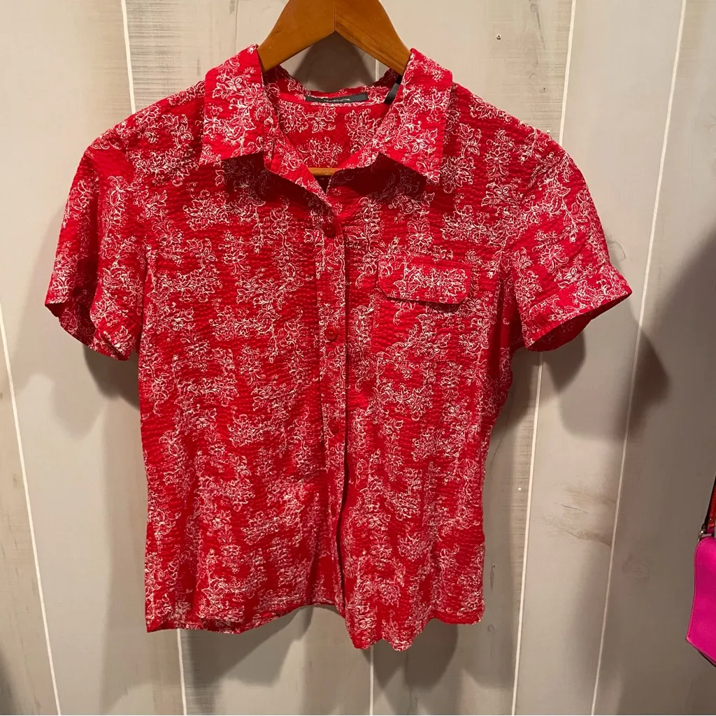 Cute vintage 90’s red seersucker Liz Claiborne Americana classic blouse pocket - Image 8